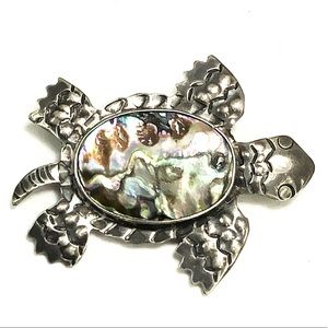 Vintage sterling silver abalone turtle brooch